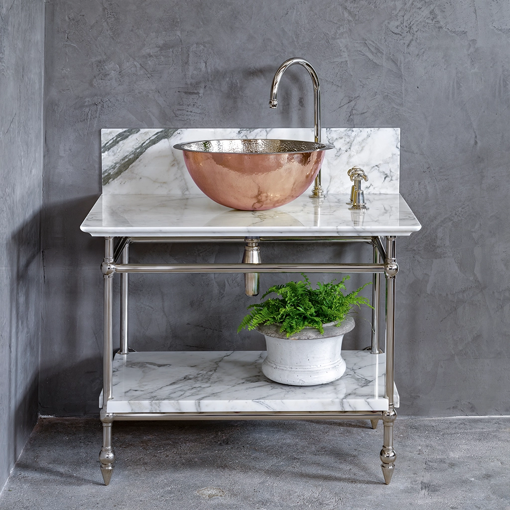 Freestanding Marble Washstand with shelf available in a number of brassware finishes