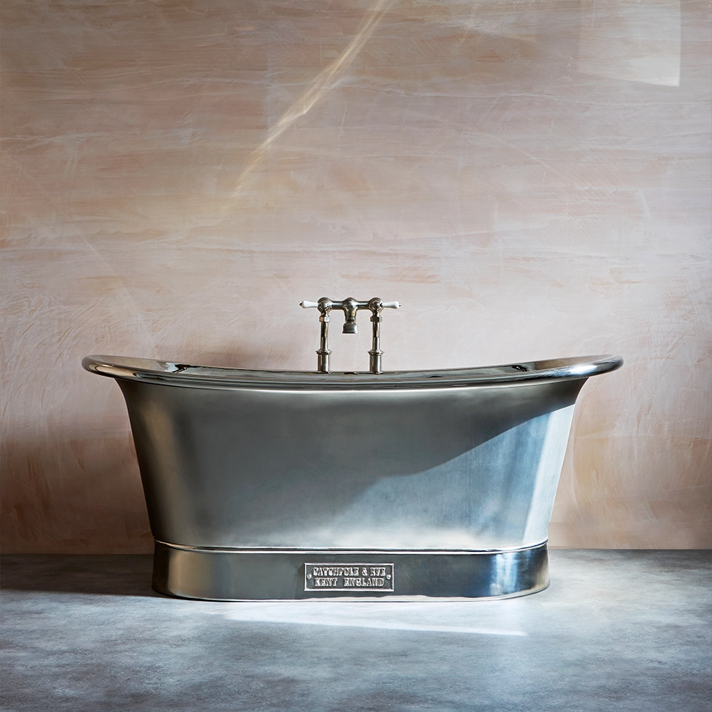 Freestanding Nickel Bath Traditional roll top with bath filler on standpipes