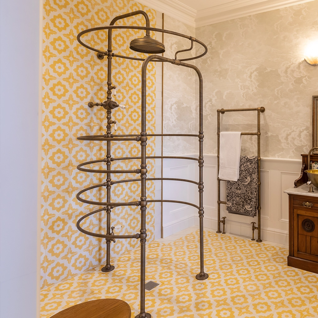 Freestanding luxury thermostatic shower available in a number of brassware finishes
