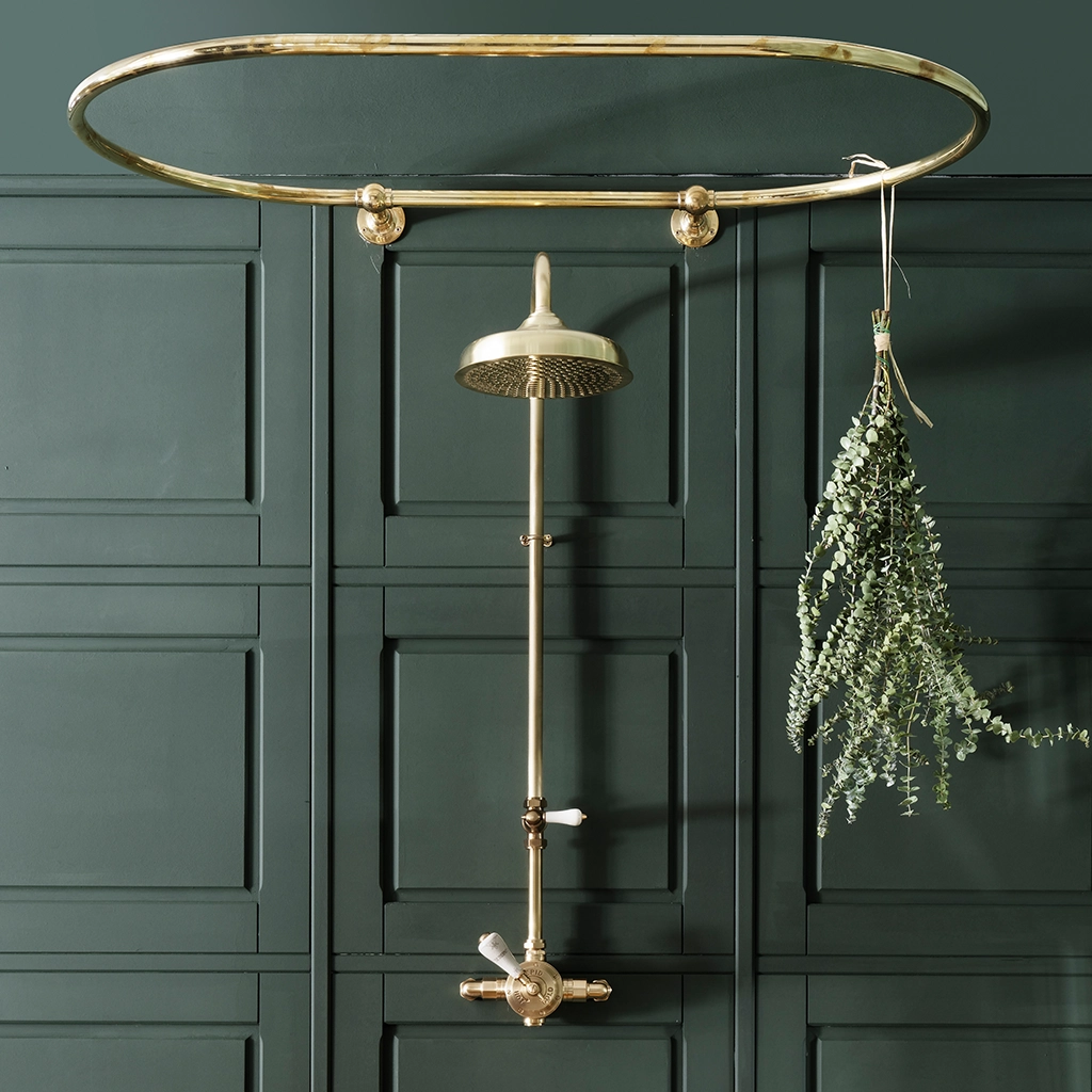 thermostatic exposed shower and thermostatic concealed shower available in a number of brassware finishes