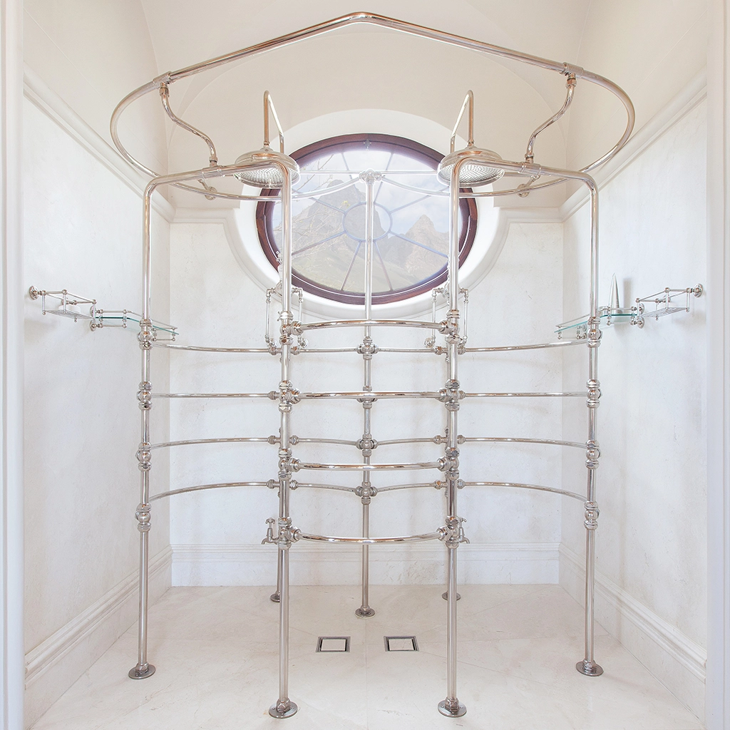 Freestanding luxury thermostatic shower available in a number of brassware finishes